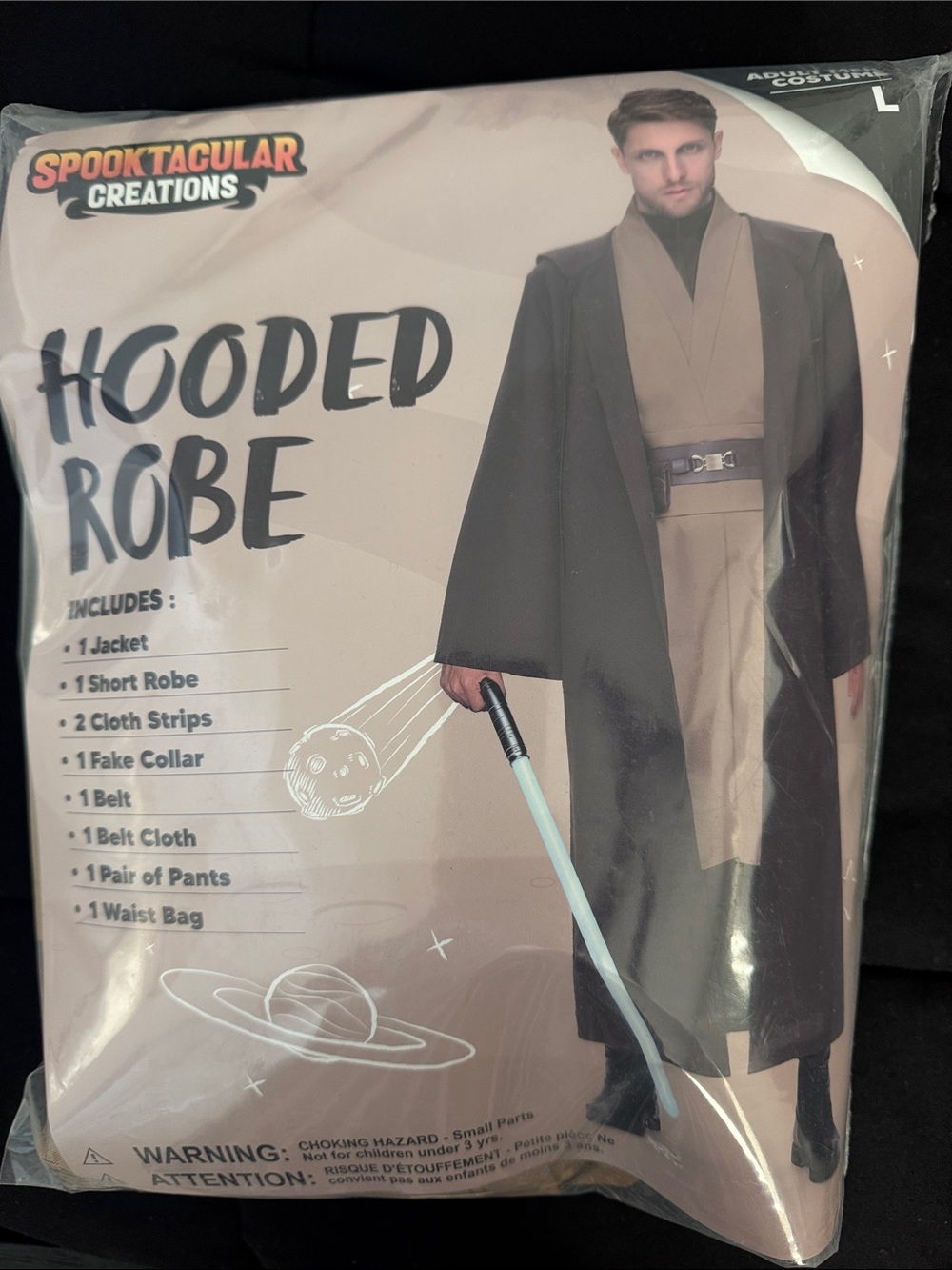 Men’s Hooded Robe Costume - Black and Tan, great for Star Wars. Worn once